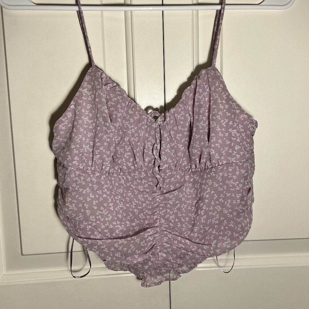 Cotton Candy LA Purple Cropped Ruched Floral Cami Tank